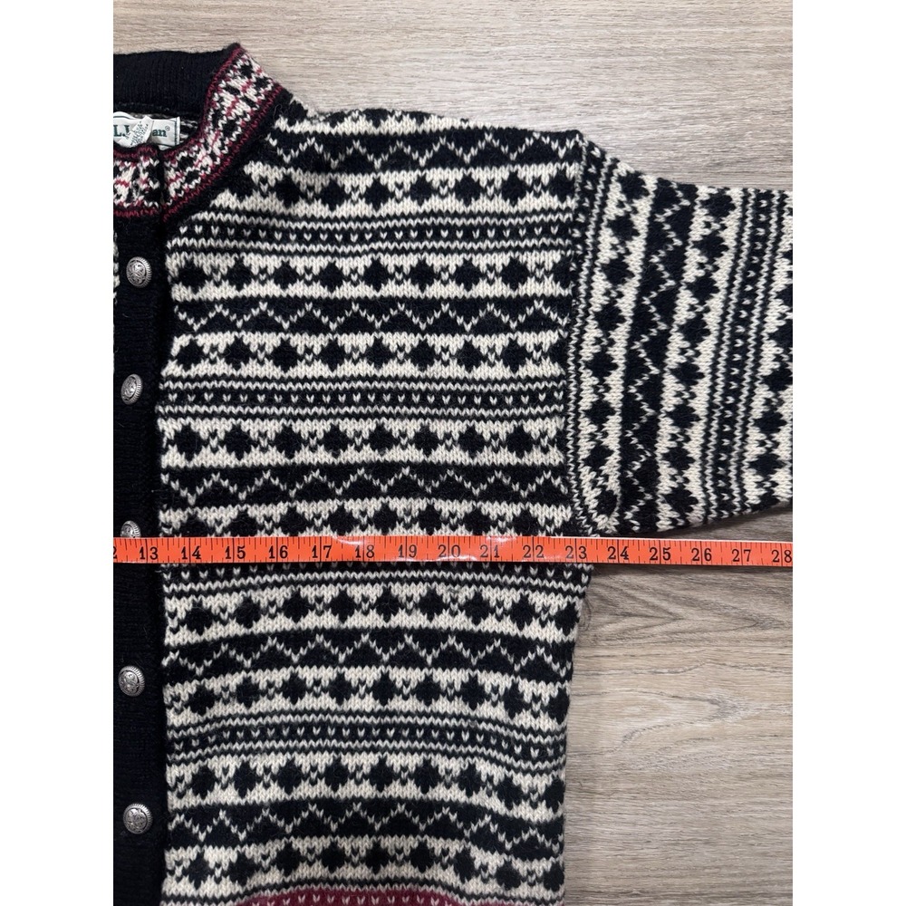 Vintage LL BEAN Nordic Patterned Wool Cardigan Sweater Sz‎ Large Metal Buttons - Picture 4 of 7